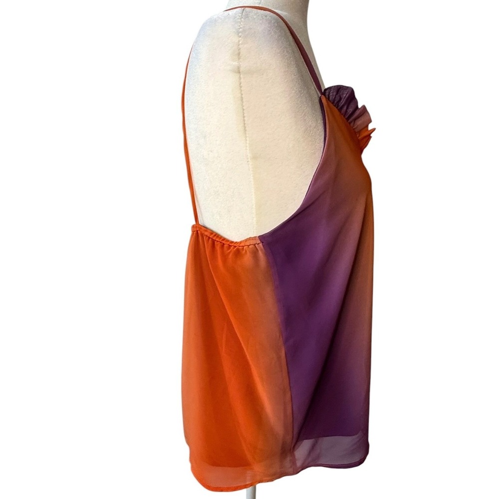 Adrienne Women Orange Purple Ombre Ruffle V-Neck Camisole Tank Top Size Medium - Picture 3 of 7